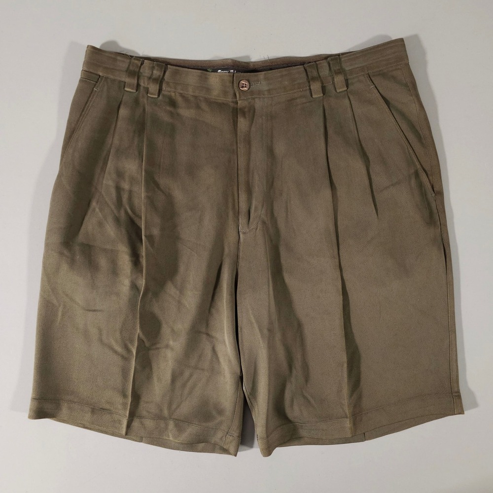 Tommy Bahama Silk Shorts Mens 36 Olive Green Pleated Relaxed Tropical Luxury